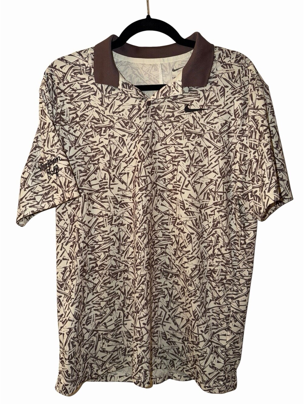 Malbon x Nike Golf Dri Fit Men’s Medium Golf Polo Shirt Victory AOP Beige